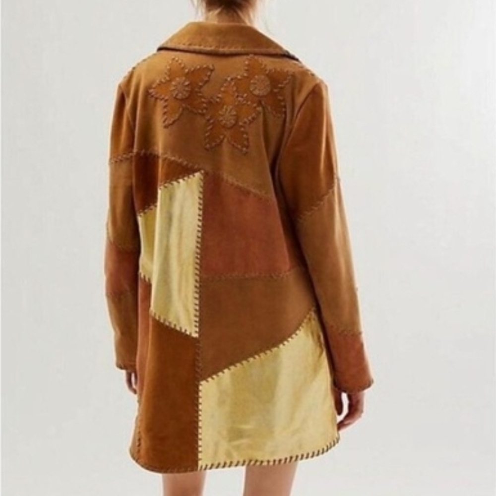 Free People Flowers On The Wall Multicolor Leather/Suede Jacket - Picture 3 of 8